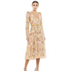 MAC DUGGAL Dress Size 22 Evening Gown Long Sleeve Floral Beaded NEW Midi